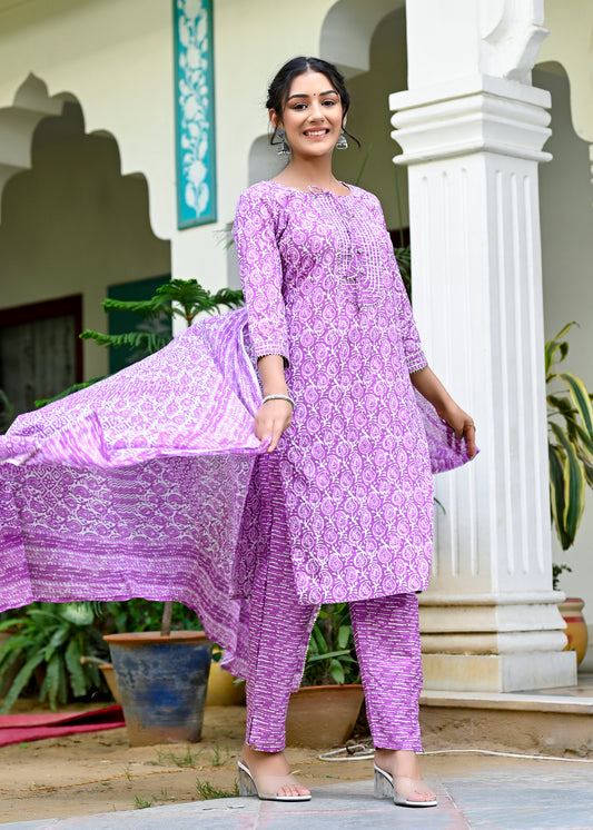 Lavender Paisley Harmony Cotton Suit Set