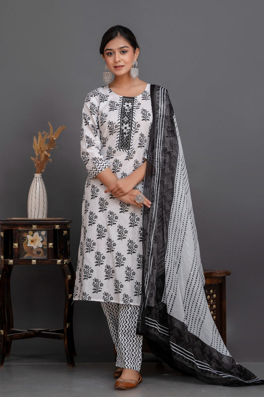 Black & White Cotton Suit Set