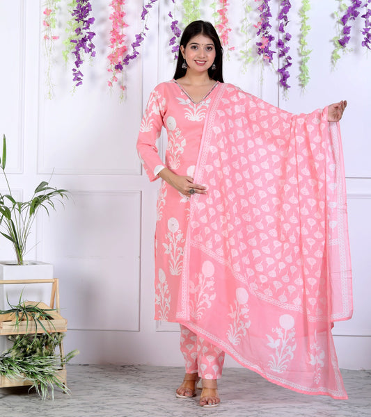 Pretty Pink Handcrafted Cotton Suit Set