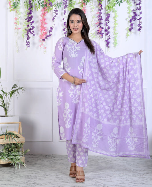 Lavender Luxe Handcrafted Cotton Suit Set