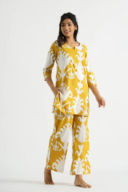 Yellow Organic Printed Pure Cotton Coord Set