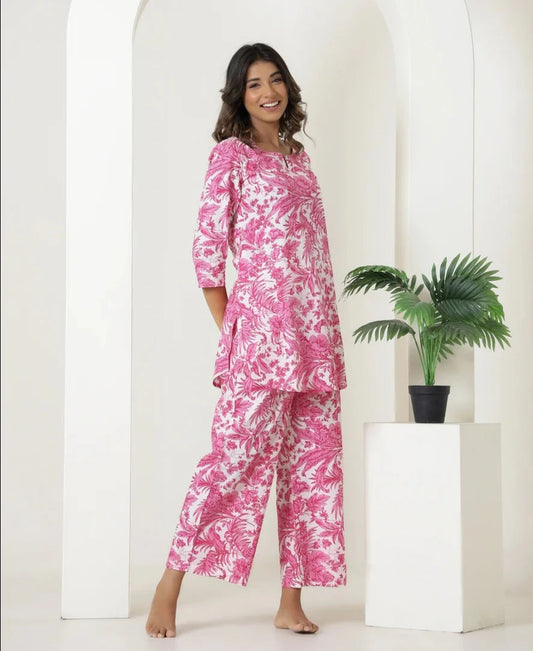 Shrubbery Pink Organic Printed Pure Cotton Coord Set