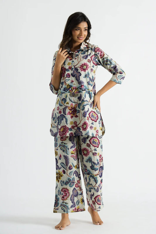 Floral Multicolor Organic Printed Pure Cotton Coord Set