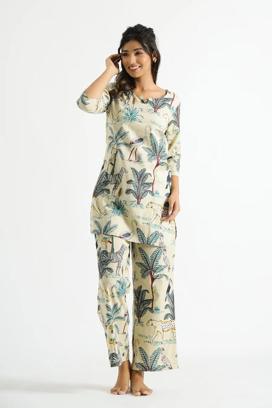 Beige Jungle Organic Printed Pure Cotton Coord Set