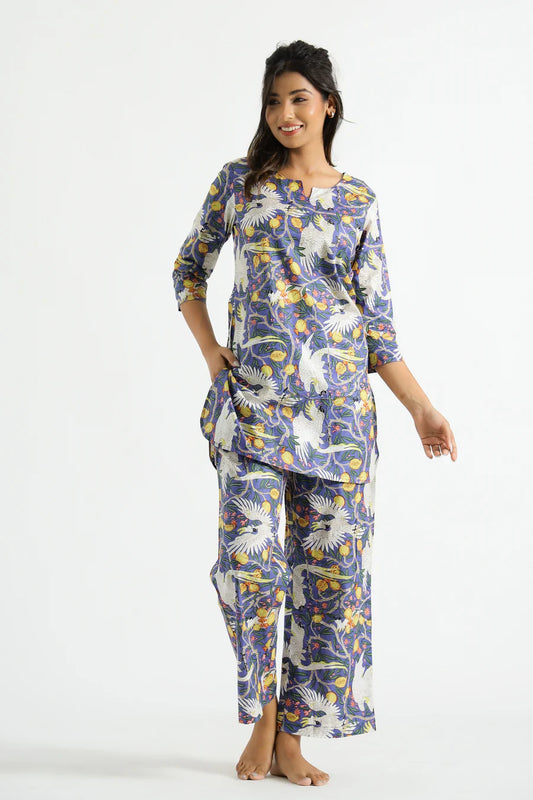 Purple Bird Organic Printed Pure Cotton Coord Set